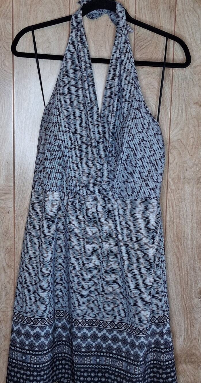 NWT Athleta Halter Dress Printed Go Anywhere Black and Gray Side Zip Size 14